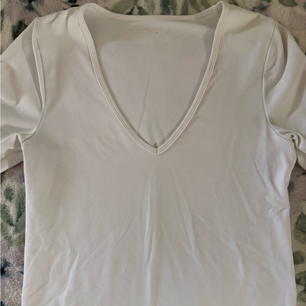 Abercrombie & Fitch Cream V-Neck Long Sleeve Top